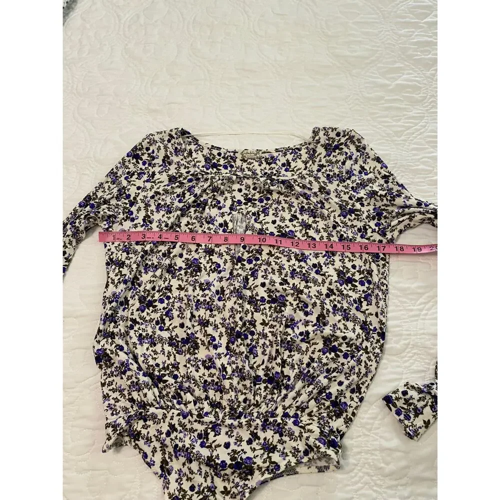 NWOT Intimately Free People XS Purple Floral V Neck Cutout Bodysuit Cottagecore